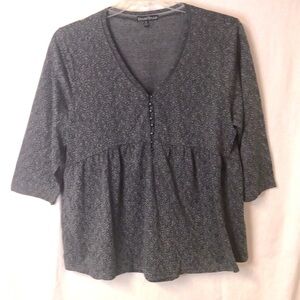 BUA Bua Women’s Tunic Top Size L Gray Front Button Detail Peplum V Neck Boho